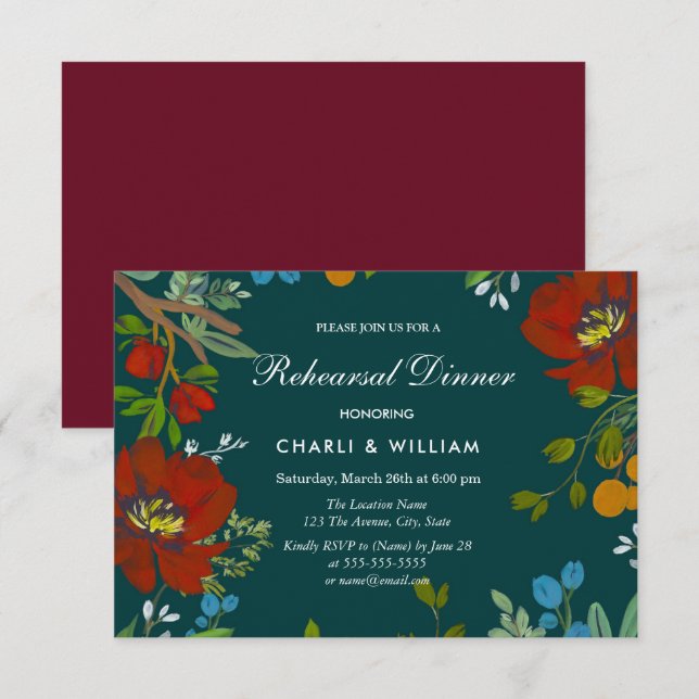 Invitación Cena de ensayo de primavera de otoño floral botáni (Anverso / Reverso)