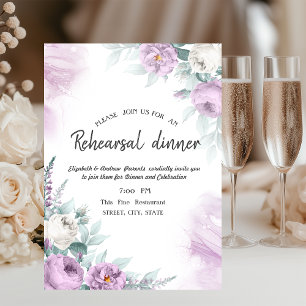 Invitación Cena de ensayo de Puntos de Rosas Violetas de Acua