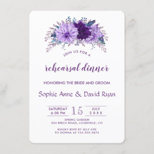 Invitación Cena de ensayo de púrpura de Pluma floral de lavan