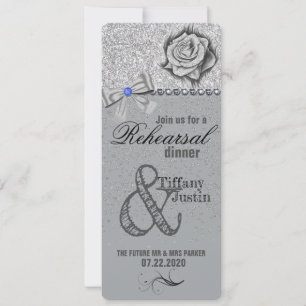 Invitación Cena de ensayo de purpurina, Rosa, diamantes y vac