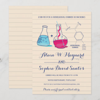 Invitación Cena de ensayo de química rosa y azul invitan a ce