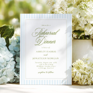 Invitación Cena de Ensayo de Raya Azul y Salvia Elegante