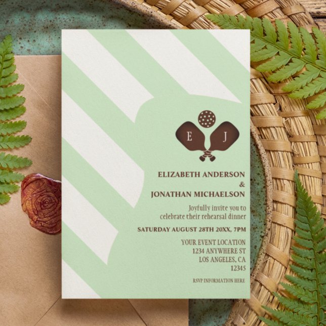 Invitación Cena de Ensayo de Rayas de Pickleball Elegante (Subido por el creador)