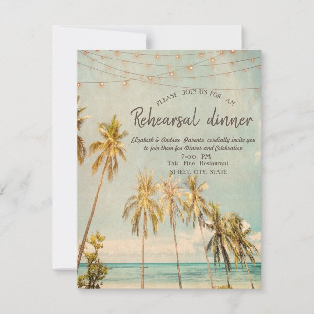 Invitación Cena de ensayo de Retro Beach Palms (Anverso)