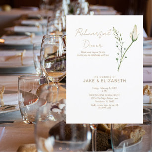 Invitación Cena de Ensayo de Rosa Capullo de Texto Dorado Sim