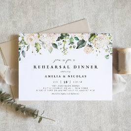 Invitación Cena de ensayo de rosas blancas e hidrangeas