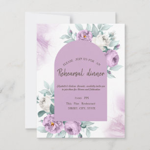 Invitación Cena de Ensayo de Rosas Lilas con Acuarela y Punto