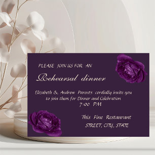 Invitación Cena de Ensayo de Rosas Moradas con Estilo Elegant