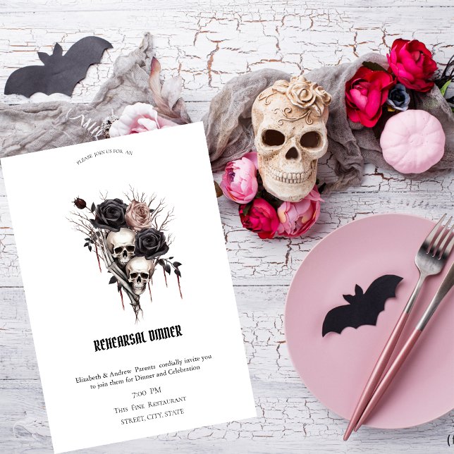 Invitación Cena de ensayo de rosas negras góticas con calaver (Subido por el creador)