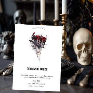 Invitación Cena de ensayo de rosas rojas góticas con esquelet