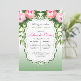 Invitación Cena de Ensayo de Rosas Verdes y Rosadas Vintage