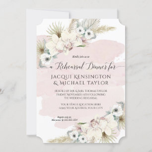 Invitación Cena de ensayo de Rubor con flores blancas pampas