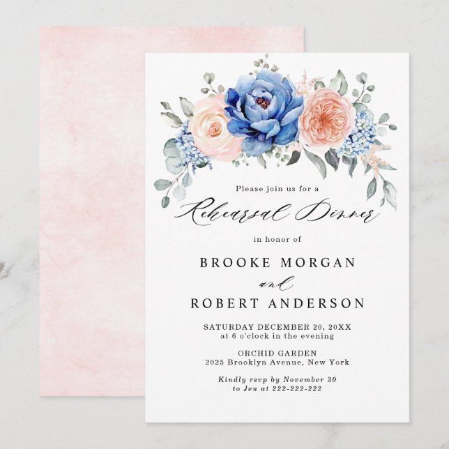 Invitación Cena de ensayo de Rubor con pizarra azul de la mar (Anverso / Reverso)