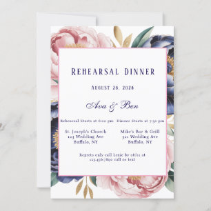Invitación Cena de ensayo de Rubor y Marina Blue Peony