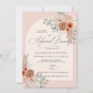 Invitación Cena de ensayo de Rustic Boho Terracotta Pampas