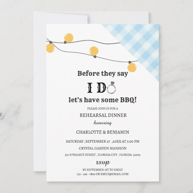 Invitación Cena de ensayo de Rustic I Do BBQ (Anverso)
