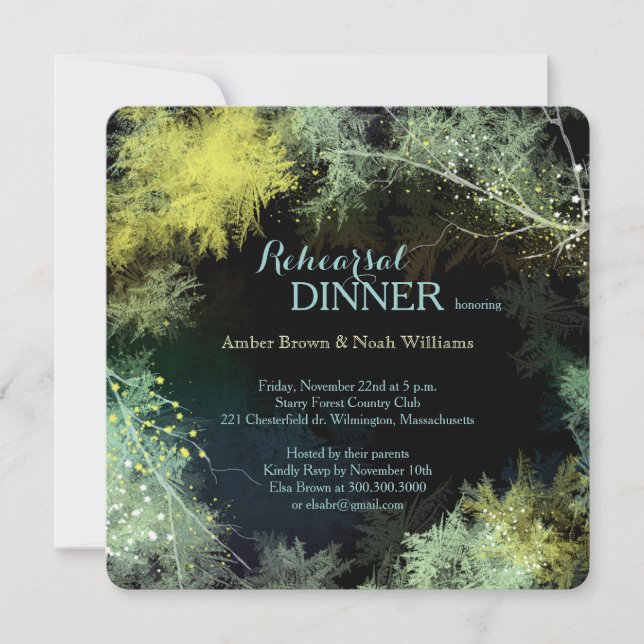 Invitación Cena de ensayo de Starry Forest Boda (Anverso)