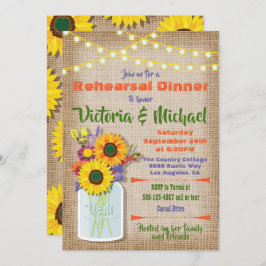 Invitación Cena de ensayo de Sunflower Mason Jar Burlap