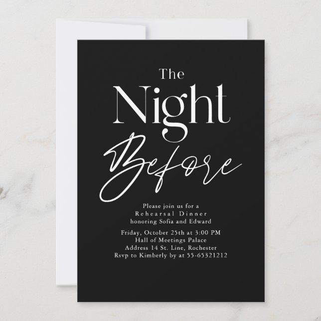 Invitación Cena de Ensayo de Tipografía Moderna Negra (Anverso)