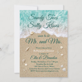 Invitación Cena de ensayo de toques de arena de olas de playa