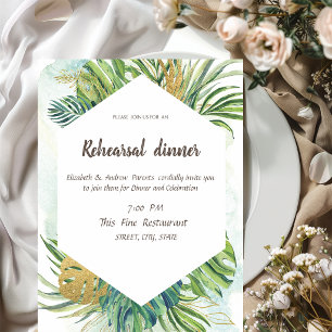 Invitación Cena de Ensayo de Verano de Hojas de Palma Tropica