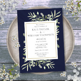 Invitación Cena de Ensayo de Verde Acuarela Azul Marino