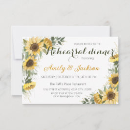 Invitación Cena de Ensayo de Verde Flor de Girasol Amarillo