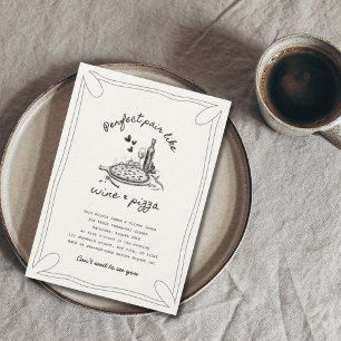 Invitación Cena de ensayo de vino tintado a mano y pizza