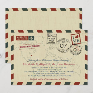 Invitación Cena de ensayo de Vintage Airmail North Carolina