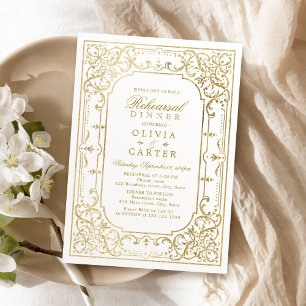 Invitación Cena de ensayo de vintage dorada y elegante