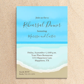 Invitación Cena de ensayo de Watercolor Ocean Beach
