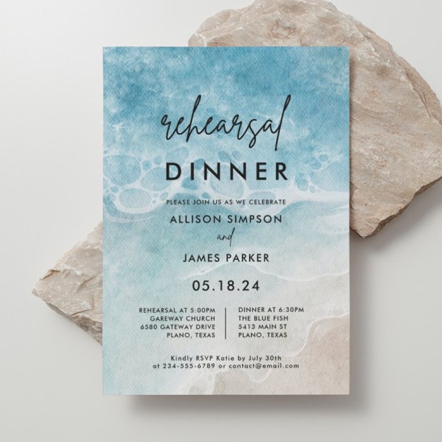 Invitación Cena de ensayo de Watercolor Ocean Beach (Subido por el creador)