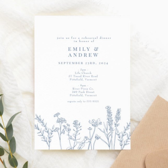 Invitación Cena de ensayo de Wildflower Periwinkle (Subido por el creador)