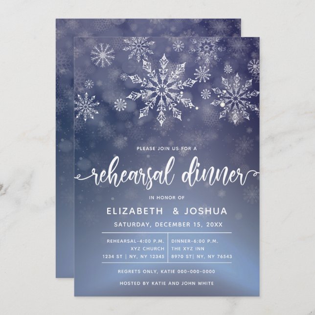 Invitación Cena de ensayo de Winter Wonderland (Anverso / Reverso)