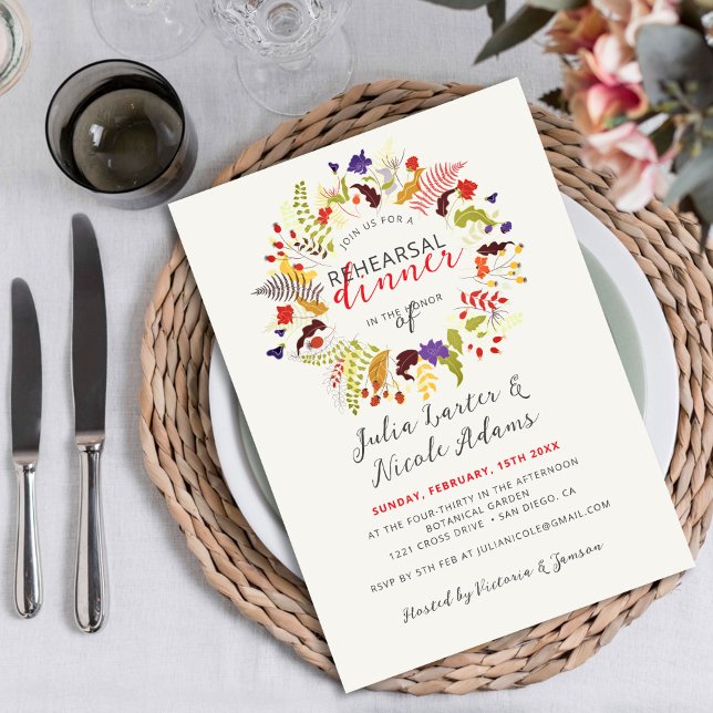 Invitación Cena de ensayo de Wreath de flores silvestres de m (Subido por el creador)