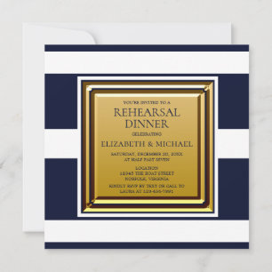 Invitación Cena de Ensayo del Ancla con Raya Azul Marítimo y 