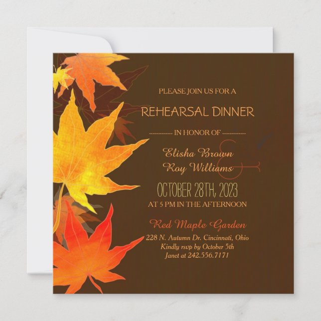 Invitación Cena de ensayo del Boda de arce de otoño (Anverso)