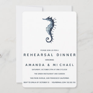 Invitación Cena de ensayo del Boda de caballito de mar azul
