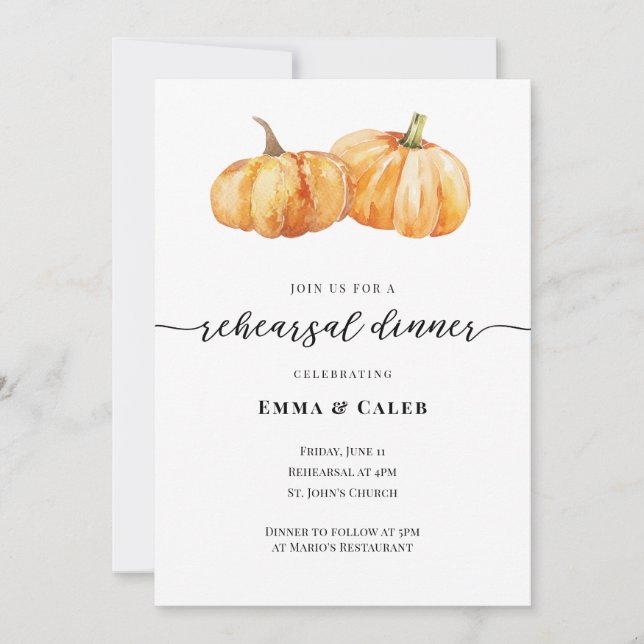 Invitación Cena de ensayo del Boda de calabaza de otoño (Anverso)