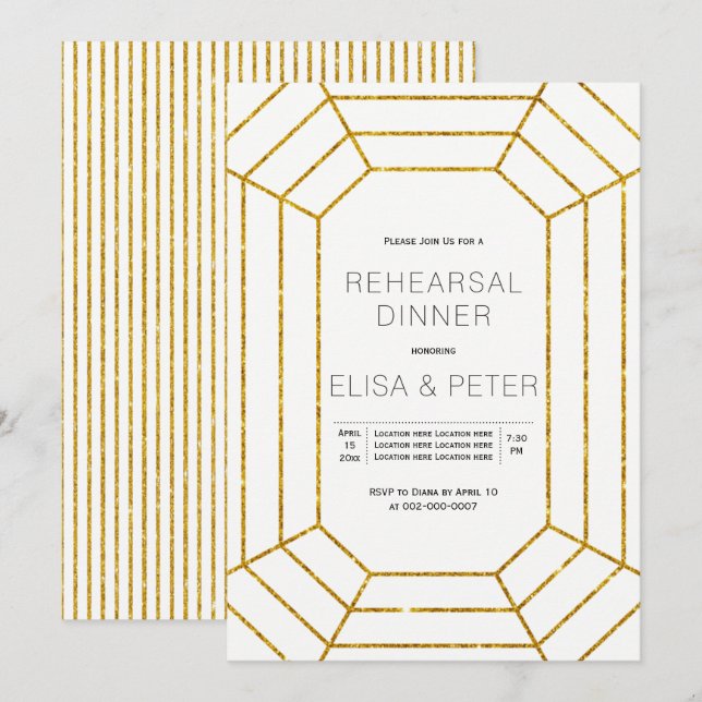 Invitación Cena de ensayo del boda de joyas de diamantes de o (Anverso / Reverso)