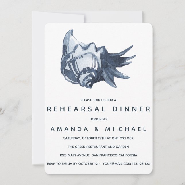 Invitación Cena de ensayo del Boda de la marea azul (Anverso)