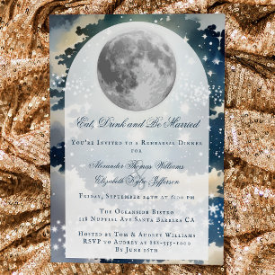 Invitación Cena de ensayo del Boda del cielo nocturno lunar