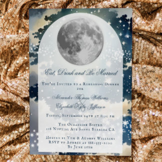 Invitación Cena de ensayo del Boda del cielo nocturno lunar