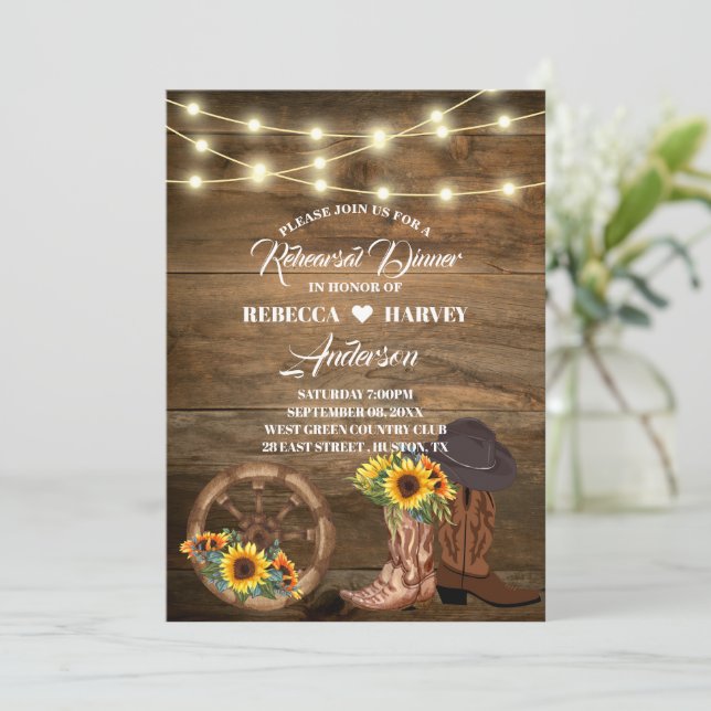 Invitación cena de ensayo del boda occidental del país del va (Anverso de pie)