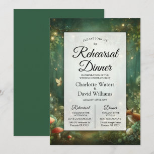 Invitación Cena de Ensayo del Bosque Encantado Esmeralda Verd