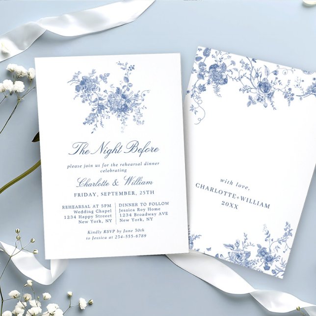 Invitación Cena de ensayo del jardín francés azul victoriano (Subido por el creador)