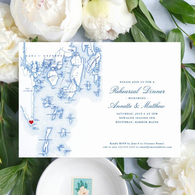 Invitación Cena de ensayo del puerto de Boothbay de Southport (Southport Maine Rehearsal Dinner invitations are perfect for your Boothbay Destination Wedding)