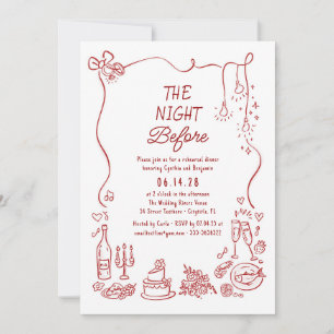 Invitación Cena de Ensayo Divertida y Caprichosa a Mano Alzad