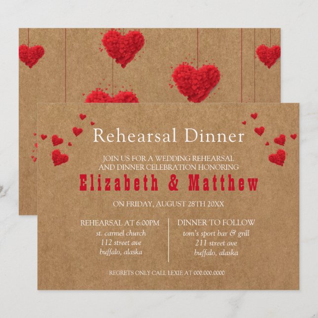 Invitación Cena de ensayo el día de San Valentín (Anverso / Reverso)