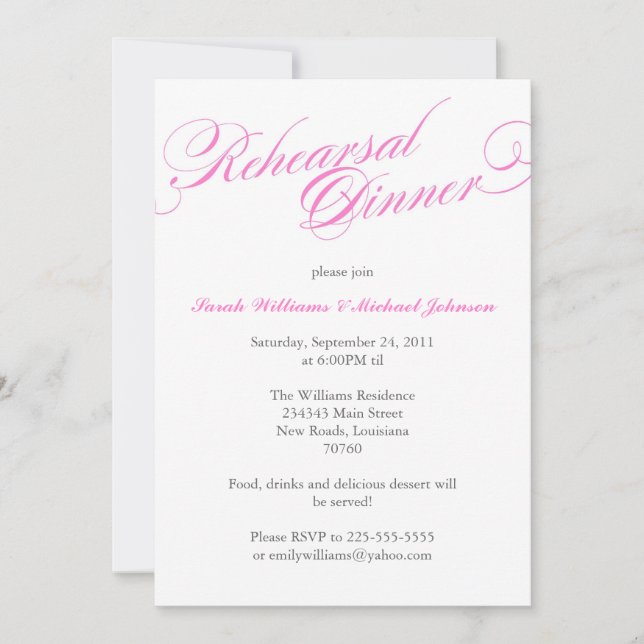 Invitación Cena de ensayo elegante (Anverso)